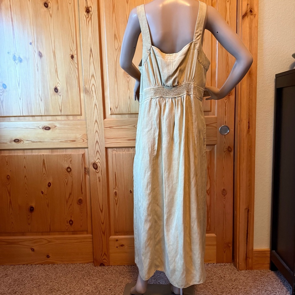 Sundance Tencel Linen Blend Midi Dress L Button Down Sleeveless Beige Yellow - Picture 9 of 16